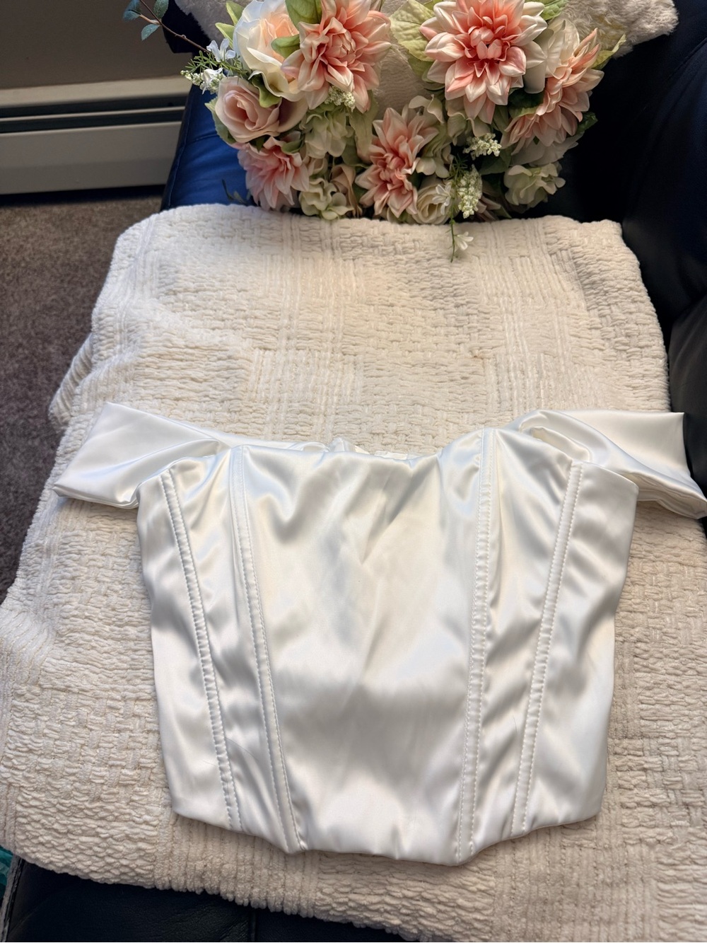 SHEIN White Off-Shoulder Satin Crop Top